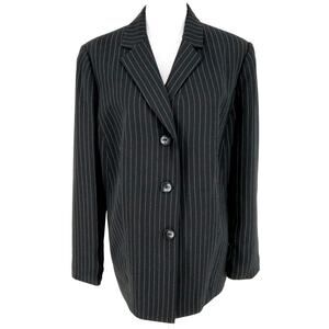 Le Suit Jacket Plus 18W Black Pinstripe 3 Button Collared Lined Blazer Career